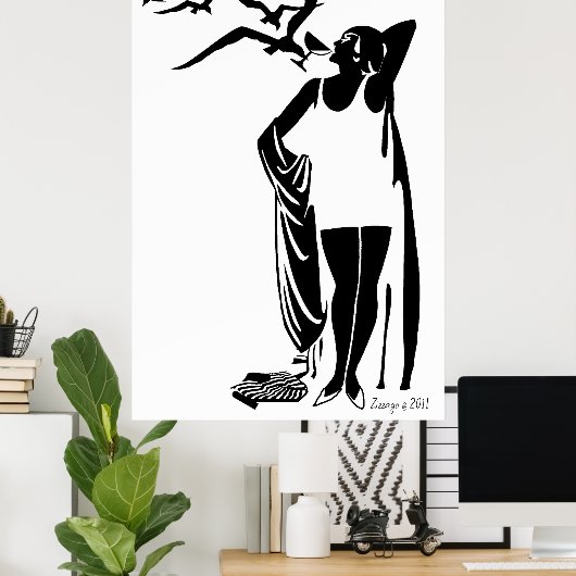 Zwarte White Deco bestrandchampagne Poster (Thuiskantoor)