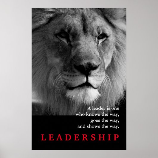 Zwarte White Lion Motivatie Leadership Quote Poster (Voorkant)