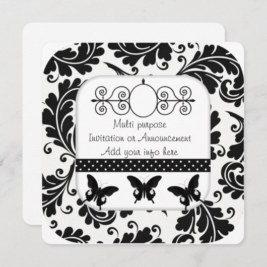 Zwarte White Multi-Purpose Uitnodiging Aankondigin (Voorkant / Achterkant)