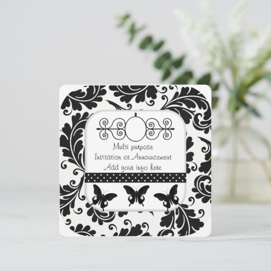 Zwarte White Multi-Purpose Uitnodiging Aankondigin (Staand voorkant)
