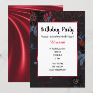 ZWARTE WHITE RED FLORAL TREE SATIN BIRTHDAY KAART