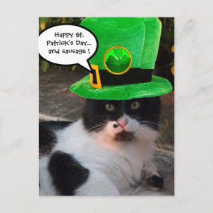 ZWARTE WHITE ST. KATRIKSDAG CAT LEPRECHAUN PET BRIEFKAART