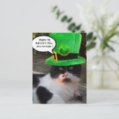 ZWARTE WHITE ST. KATRIKSDAG CAT LEPRECHAUN PET BRIEFKAART (Staand voorkant)
