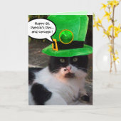 ZWARTE WHITE ST. KATRIKSDAG CAT LEPRECHAUN PET KAART (Gele Bloem)