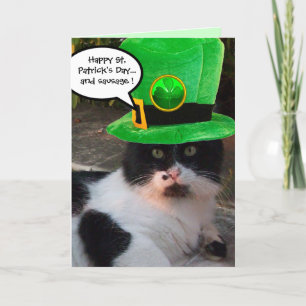 ZWARTE WHITE ST. KATRIKSDAG CAT LEPRECHAUN PET KAART