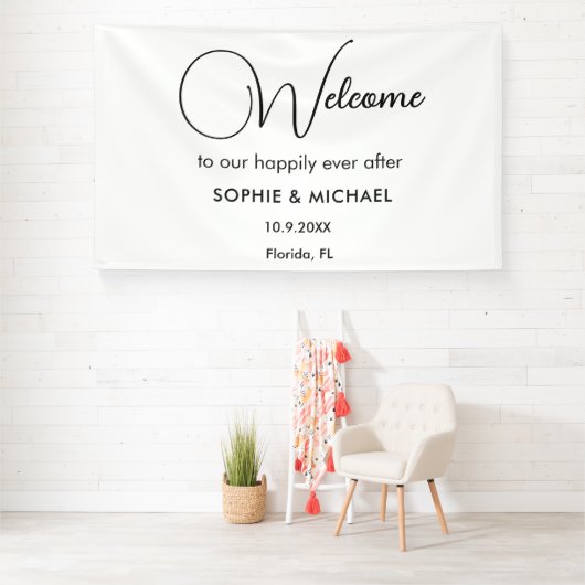 Zwarte White Welcome Weduwachtergrond Spandoek (Insitu)