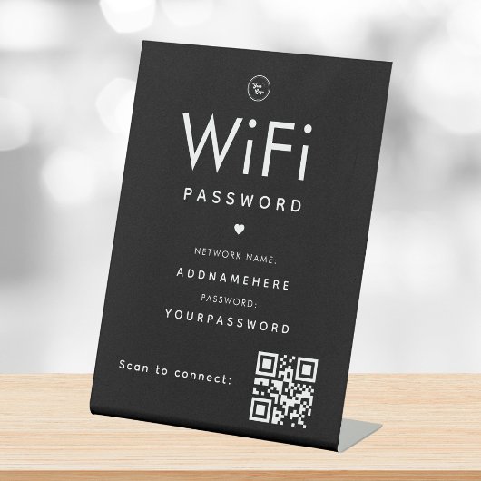 Zwarte WiFi-wachtwoord Code Business Logo QR Code Reclamebord Met Voetstuk