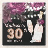 Zwarte wijn - Aangepaste Luxe 30e verjaardag Glazen Onderzetter (Voorkant)