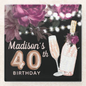 Zwarte wijn - Aangepaste Luxe 40e verjaardag Glazen Onderzetter (Voorkant)