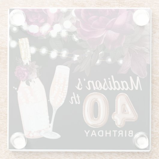 Zwarte wijn - Aangepaste Luxe 40e verjaardag Glazen Onderzetter (Achterkant)