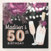 Zwarte wijn - Aangepaste Luxe 50e verjaardag Glazen Onderzetter (Voorkant)