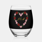 Zwarte wijn glas met roze en rode harten (Achterkant)