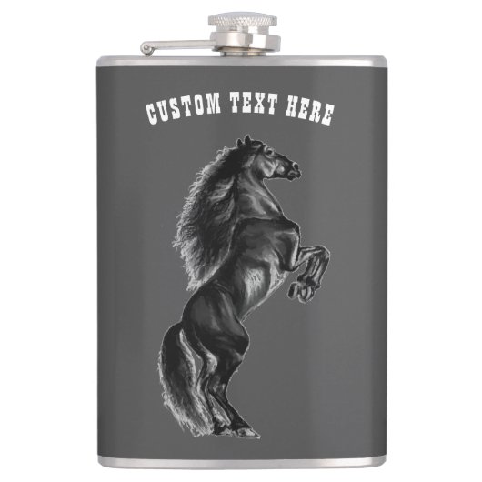 Zwarte Wild Horse Flask Aangepaste tekst en kleur Heupfles (Voorkant)