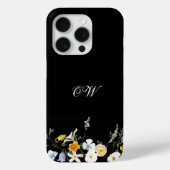 Zwarte Wildbloem Bloemen Elegante Initialen Monogr Case-Mate iPhone Case (Achterkant)