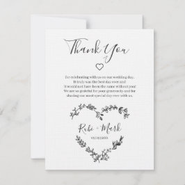 Zwarte Wildbloemen Hart voor bruiloft Bedankkaart