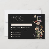 Zwarte Wilde Bloem Boho RSVP Kaart (Voorkant)