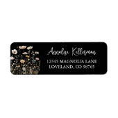 Zwarte Wilde Bloem Florale Retouradres Etiket (Voorkant)