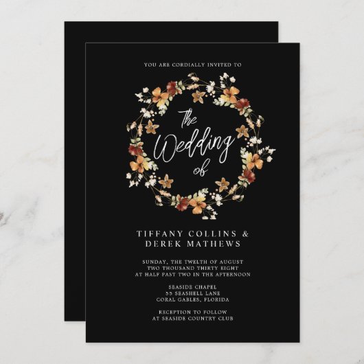 Zwarte Wilde Bloem Trouwdag Kaart (Voorkant / Achterkant)