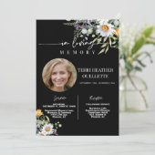 Zwarte wilde bloemen begrafenis herdenkingsdienst  kaart (Staand voorkant)