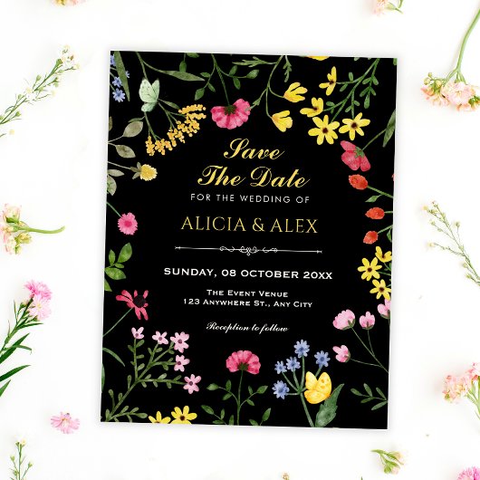 Zwarte wilde bloemen save the date