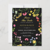 Zwarte wilde bloemen save the date (Voorkant)