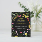 Zwarte wilde bloemen save the date (Staand voorkant)