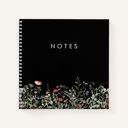 Zwarte Wilde Bloemenweide Notitieboek (Voorkant)