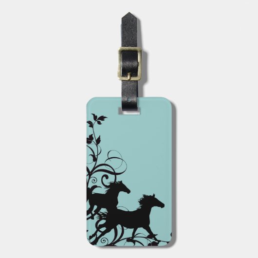 Zwarte wilde paarden bagagelabel (Voorkant verticaal)