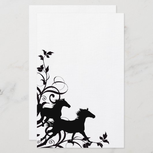 Zwarte wilde paarden briefpapier (Voorkant / Achterkant)