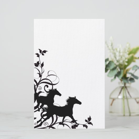 Zwarte wilde paarden briefpapier (Staand voorkant)