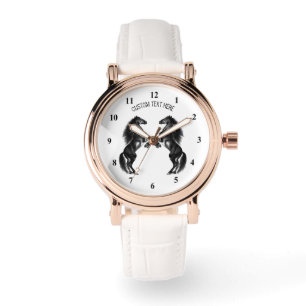 Zwarte Wilde Paarden Kijken - Aangepaste Tekst / K Horloge