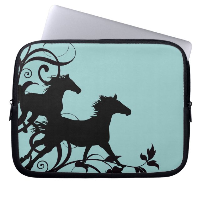 Zwarte wilde paarden laptop sleeve (Voorkant)