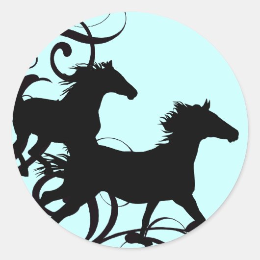 Zwarte wilde paarden ronde sticker (Voorkant)