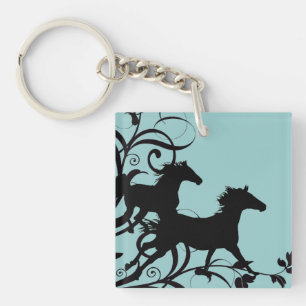 Zwarte wilde paarden sleutelhanger