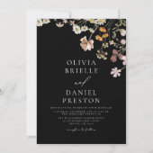 Zwarte Wildflower Alles in één QR Code Trouwen Kaart (Voorkant)