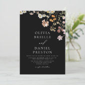 Zwarte Wildflower Alles in één QR Code Trouwen Kaart (Staand voorkant)