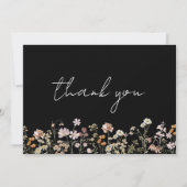 Zwarte Wildflower Baby in Bloom Baby shower Bedankkaart (Voorkant)