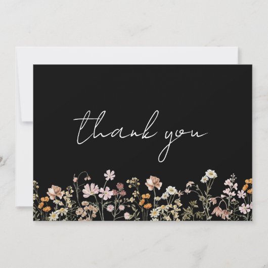 Zwarte Wildflower Baby in Bloom Baby shower Bedankkaart (Voorkant)