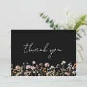 Zwarte Wildflower Baby in Bloom Baby shower Bedankkaart (Staand voorkant)
