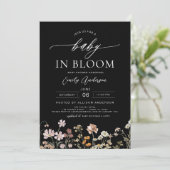 Zwarte Wildflower Baby in Bloom Baby shower Kaart (Staand voorkant)