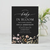 Zwarte Wildflower Baby in Bloom Baby shower Kaart (Staand voorkant)
