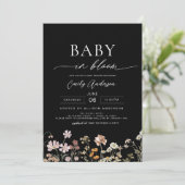 Zwarte Wildflower Baby in Bloom Baby shower Kaart (Staand voorkant)