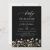Zwarte Wildflower Baby in Bloom Baby shower Kaart (Voorkant)