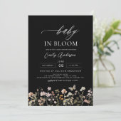 Zwarte Wildflower Baby in Bloom Baby shower Kaart (Staand voorkant)