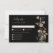Zwarte Wildflower Boho RSVP-kaart RSVP Kaartje (Voorkant)