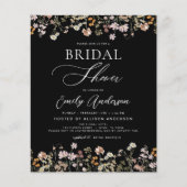 Zwarte Wildflower Bruidsdouche Uitnodiging Flyer (Voorkant)