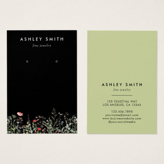 Zwarte Wildflower Meadow Earring Display Kaart (Voorkant /achterkant)