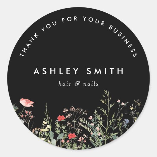 Zwarte Wildflower Meadow Ronde Sticker (Voorkant)