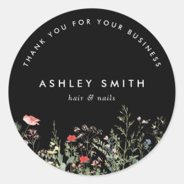 Zwarte Wildflower Meadow Ronde Sticker