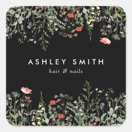 Zwarte Wildflower Meadow Vierkante Sticker